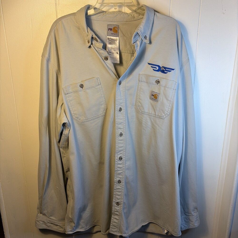Carhartt FR Men 2XL Tall Beige Flame Resistant Long Sleeve Work Shirt Button Up